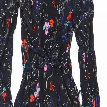 Marks and Spencer Womens Black Geometric Viscose A-Line Size 10 V-Neck Zip