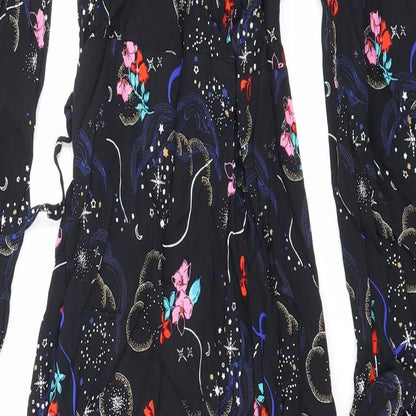 Marks and Spencer Womens Black Geometric Viscose A-Line Size 10 V-Neck Zip