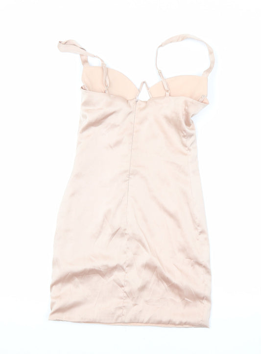 Love & Other Things Womens Beige Polyester Bodycon Size XS Sweetheart Zip