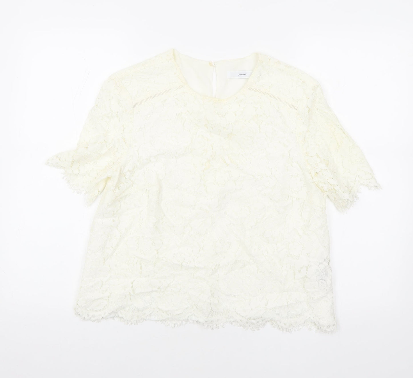 John Lewis Womens Ivory Geometric Cotton Basic T-Shirt Size 12 Round Neck