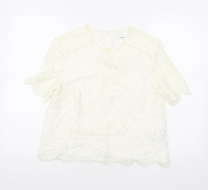 John Lewis Womens Ivory Geometric Cotton Basic T-Shirt Size 12 Round Neck