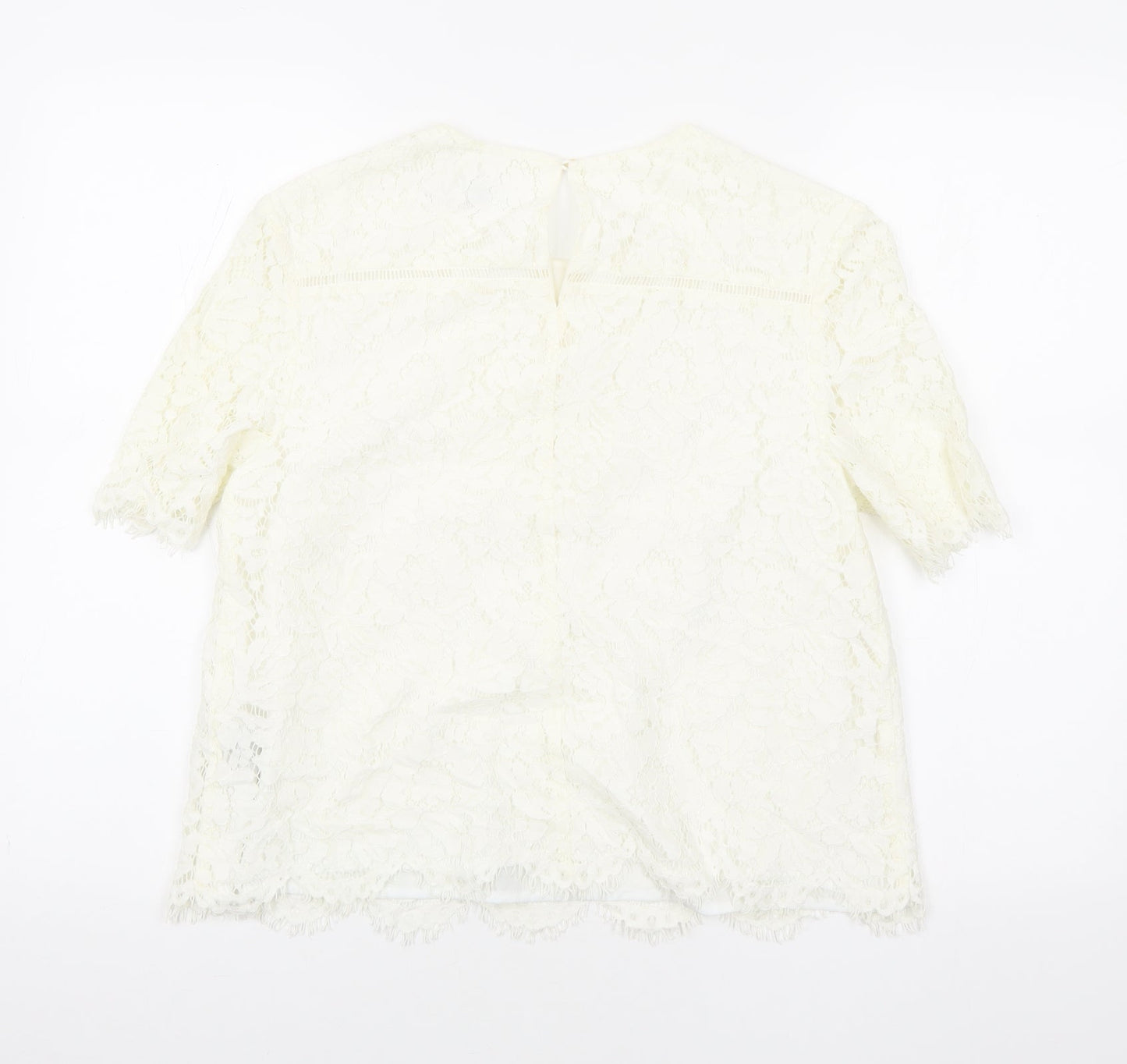 John Lewis Womens Ivory Geometric Cotton Basic T-Shirt Size 12 Round Neck