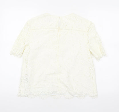 John Lewis Womens Ivory Geometric Cotton Basic T-Shirt Size 12 Round Neck