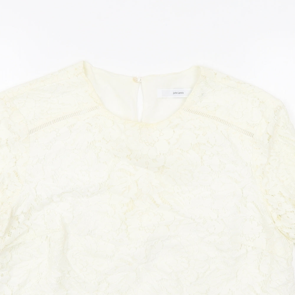 John Lewis Womens Ivory Geometric Cotton Basic T-Shirt Size 12 Round Neck