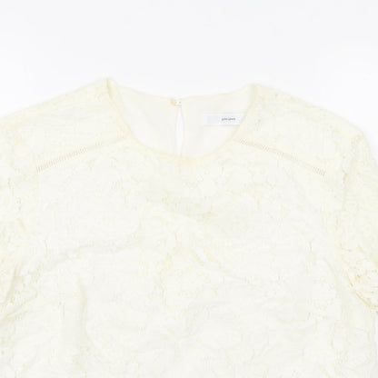 John Lewis Womens Ivory Geometric Cotton Basic T-Shirt Size 12 Round Neck