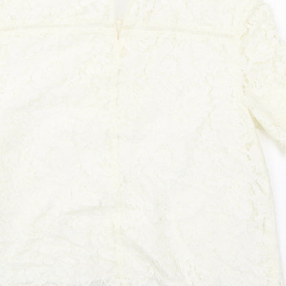 John Lewis Womens Ivory Geometric Cotton Basic T-Shirt Size 12 Round Neck