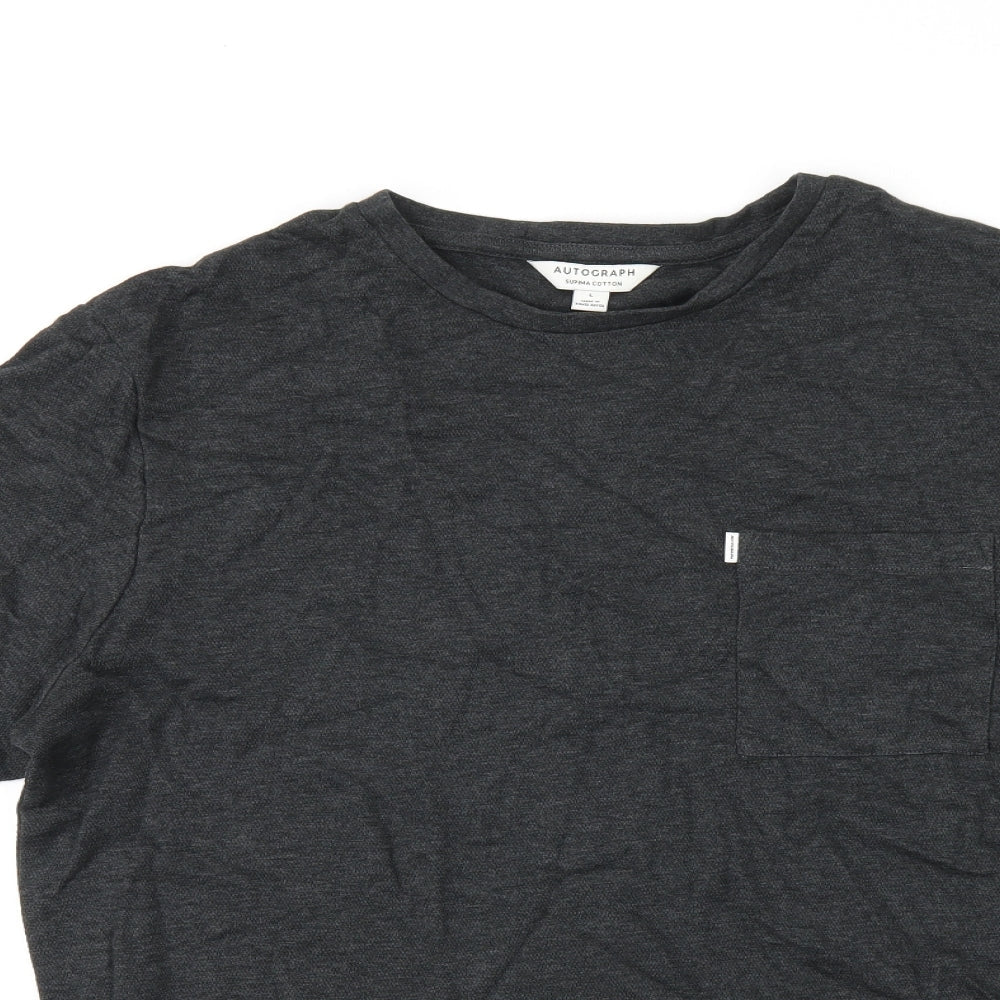 Autograph Womens Black Cotton Basic T-Shirt Size L Round Neck