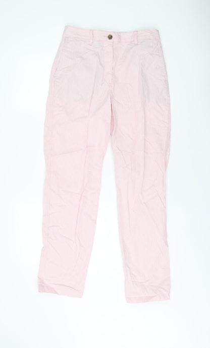 Marks and Spencer Womens Pink Striped Cotton Chino Trousers Size 8 L29 in Regular Zip