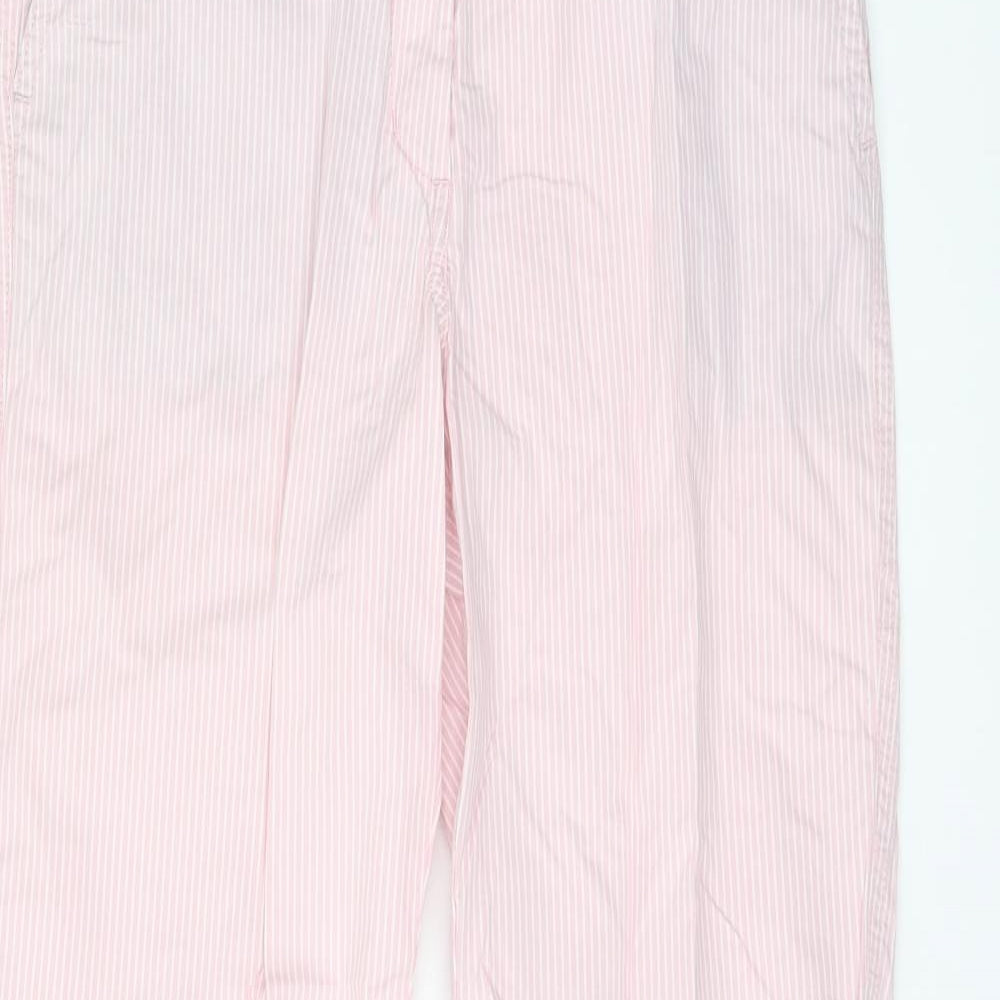 Marks and Spencer Womens Pink Striped Cotton Chino Trousers Size 8 L29 in Regular Zip