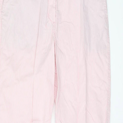 Marks and Spencer Womens Pink Striped Cotton Chino Trousers Size 8 L29 in Regular Zip