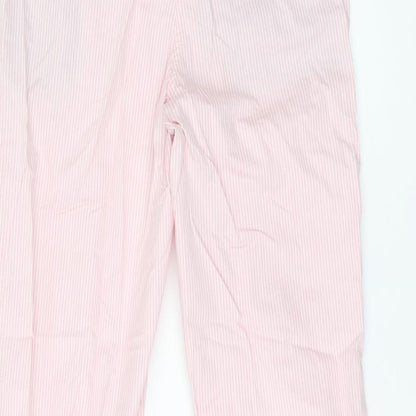 Marks and Spencer Womens Pink Striped Cotton Chino Trousers Size 8 L29 in Regular Zip