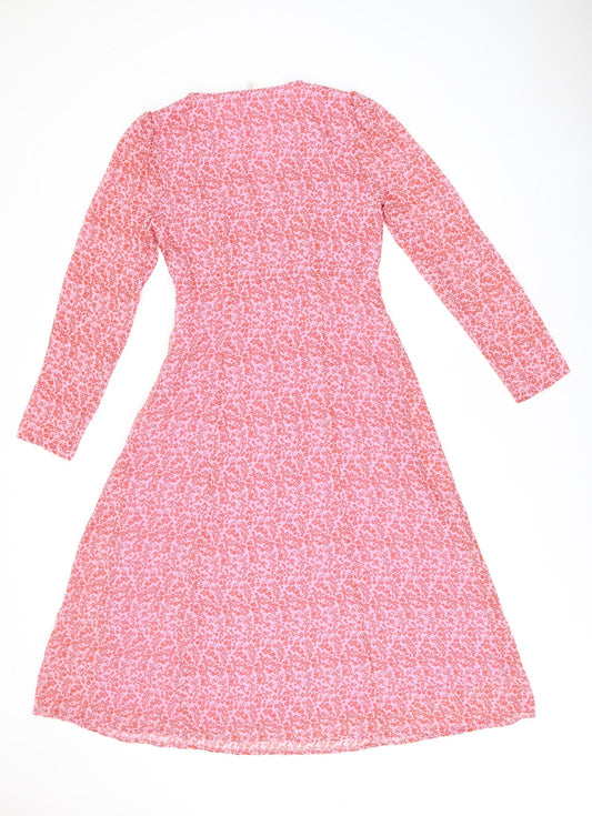 Finery Womens Pink Floral Polyester A-Line Size 10 V-Neck Zip