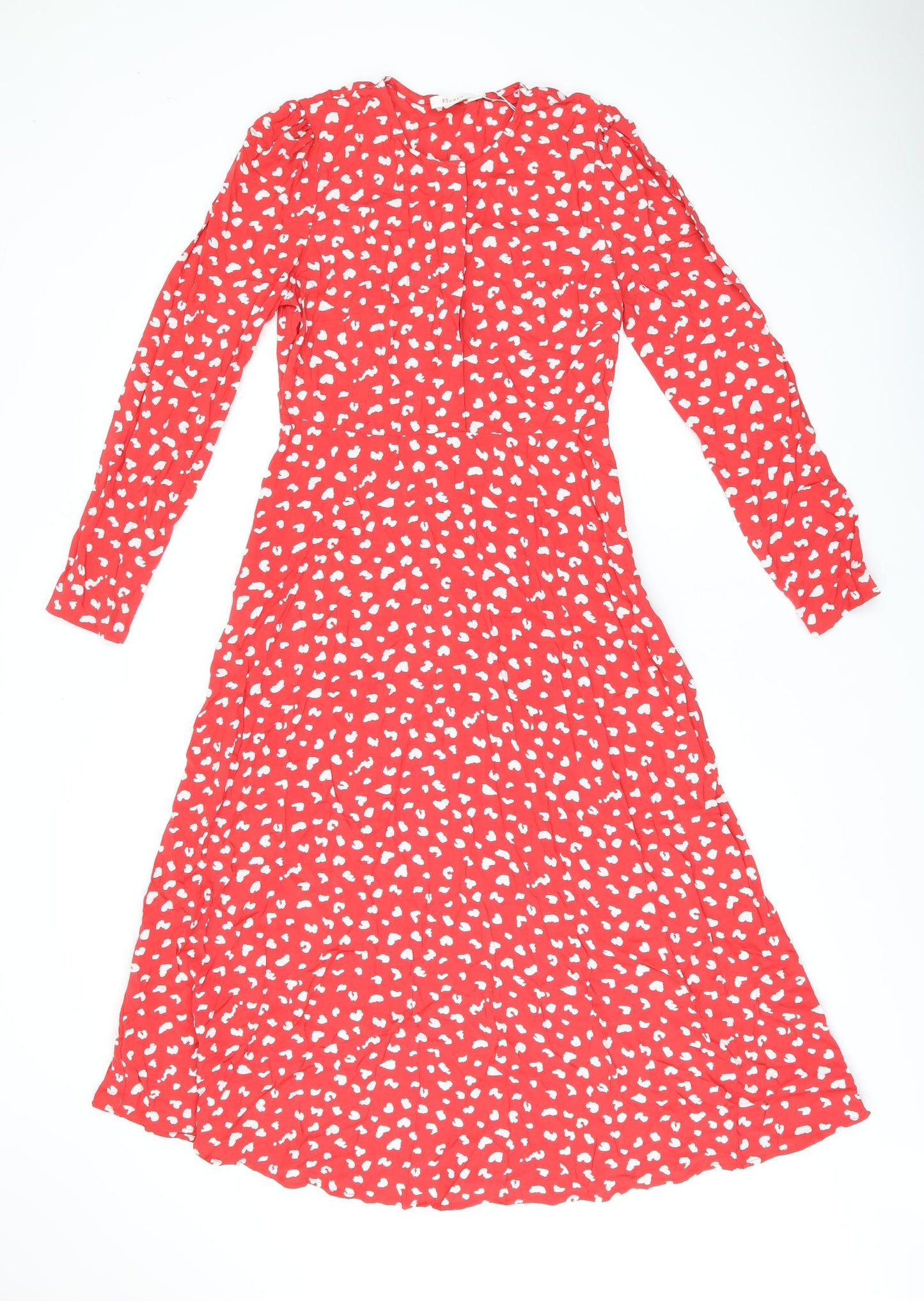Finery Womens Red Geometric Viscose A-Line Size 10 Round Neck Zip