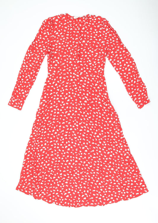 Finery Womens Red Geometric Viscose A-Line Size 10 Round Neck Zip
