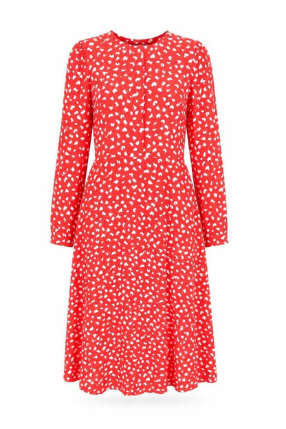 Finery Womens Red Geometric Viscose A-Line Size 10 Round Neck Zip