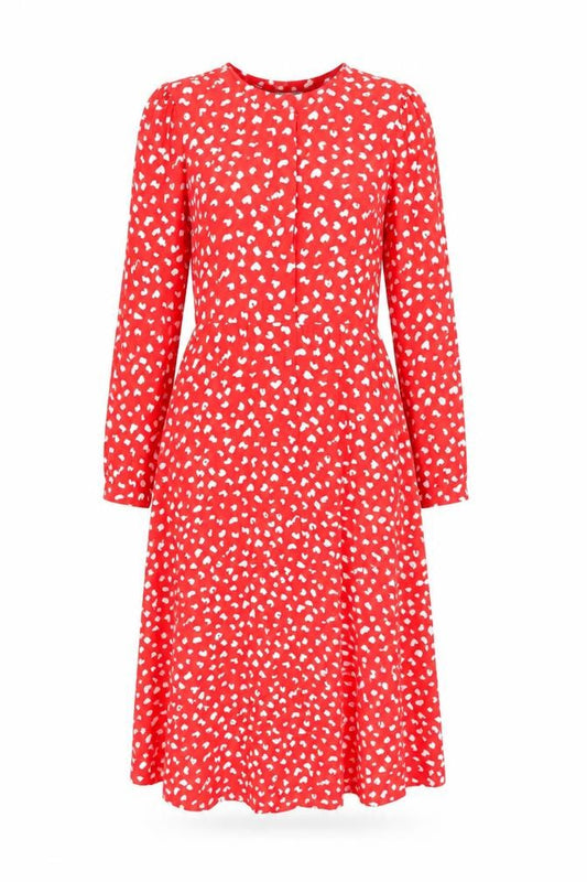 Finery Womens Red Geometric Viscose A-Line Size 10 Round Neck Zip