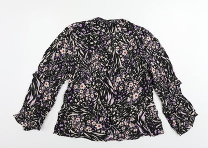 Marks and Spencer Womens Black Geometric Viscose Basic Blouse Size 10 Round Neck
