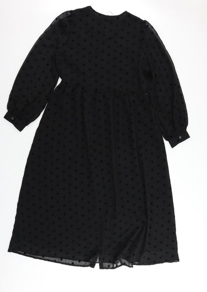 Marks and Spencer Womens Black Geometric Polyester A-Line Size 10 Round Neck Button - Star Pattern