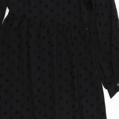 Marks and Spencer Womens Black Geometric Polyester A-Line Size 10 Round Neck Button - Star Pattern