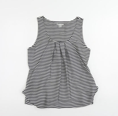 H&M Womens Black Striped Polyester Basic Tank Size 10 Scoop Neck - Front Pleat Detail