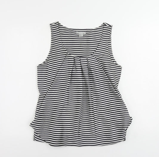 H&M Womens Black Striped Polyester Basic Tank Size 10 Scoop Neck - Front Pleat Detail