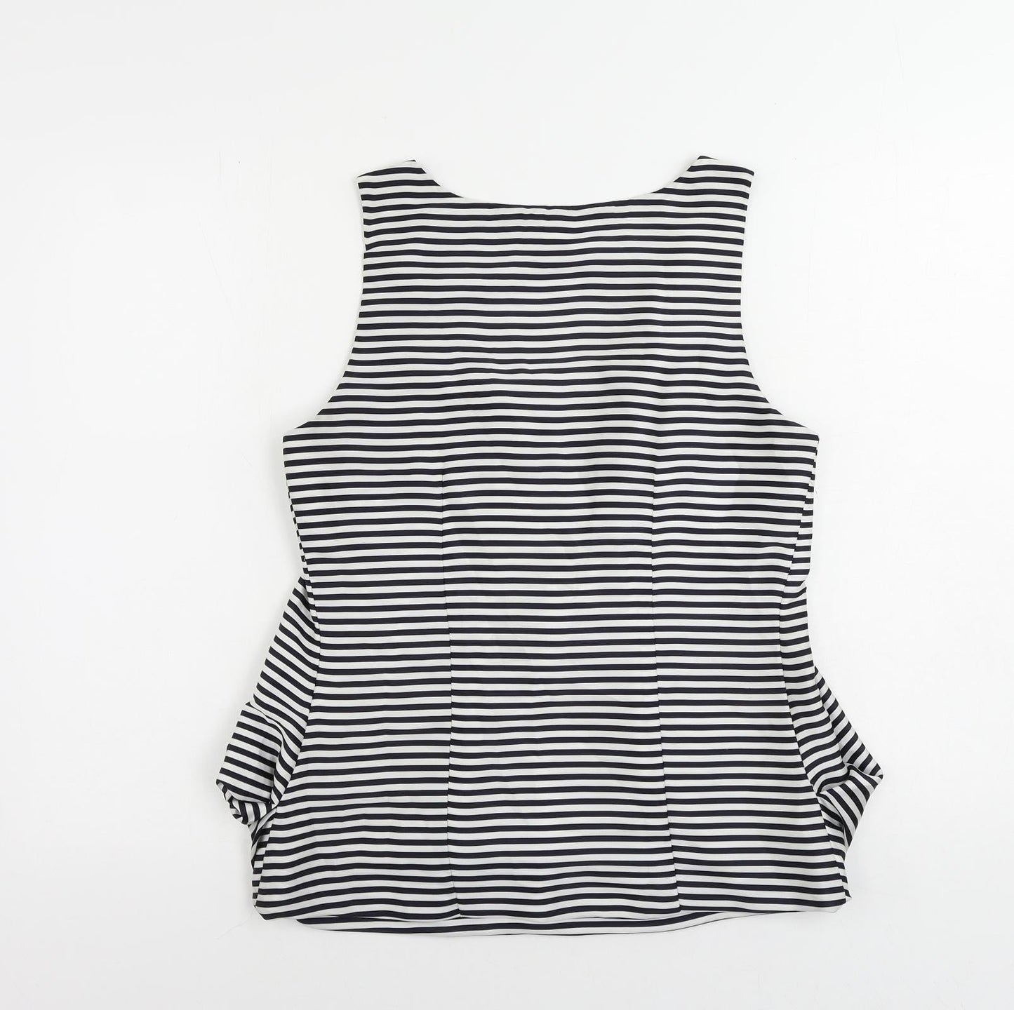 H&M Womens Black Striped Polyester Basic Tank Size 10 Scoop Neck - Front Pleat Detail