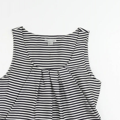 H&M Womens Black Striped Polyester Basic Tank Size 10 Scoop Neck - Front Pleat Detail