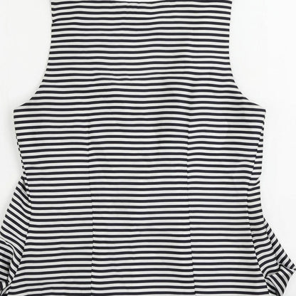 H&M Womens Black Striped Polyester Basic Tank Size 10 Scoop Neck - Front Pleat Detail