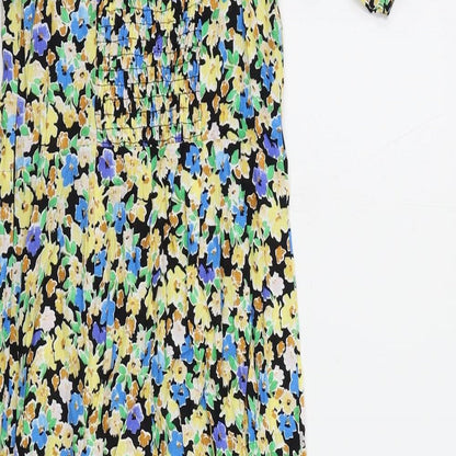 Marks and Spencer Womens Multicoloured Floral Viscose A-Line Size 8 V-Neck Zip - Shirred Back