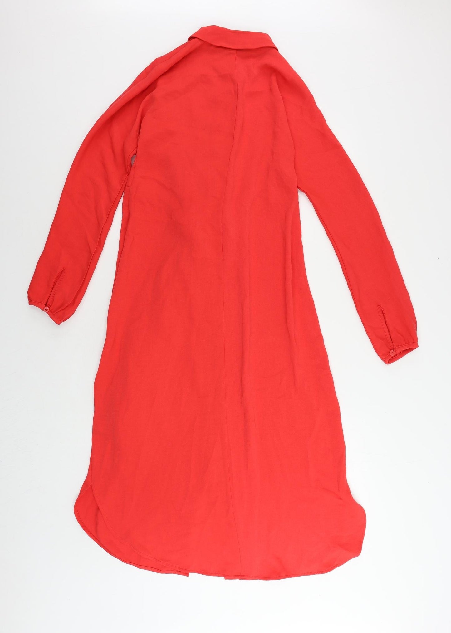 Marks and Spencer Womens Red Polyester Shirt Dress Size 6 Collared Button