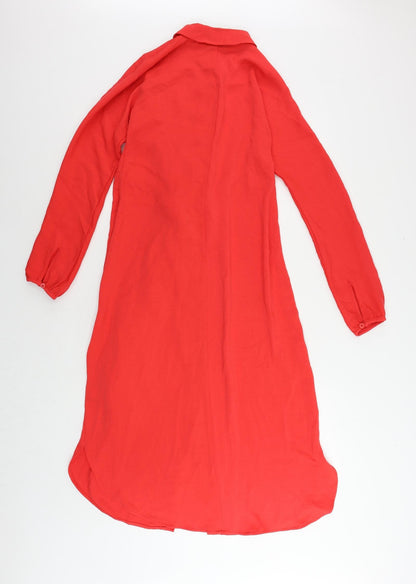 Marks and Spencer Womens Red Polyester Shirt Dress Size 6 Collared Button