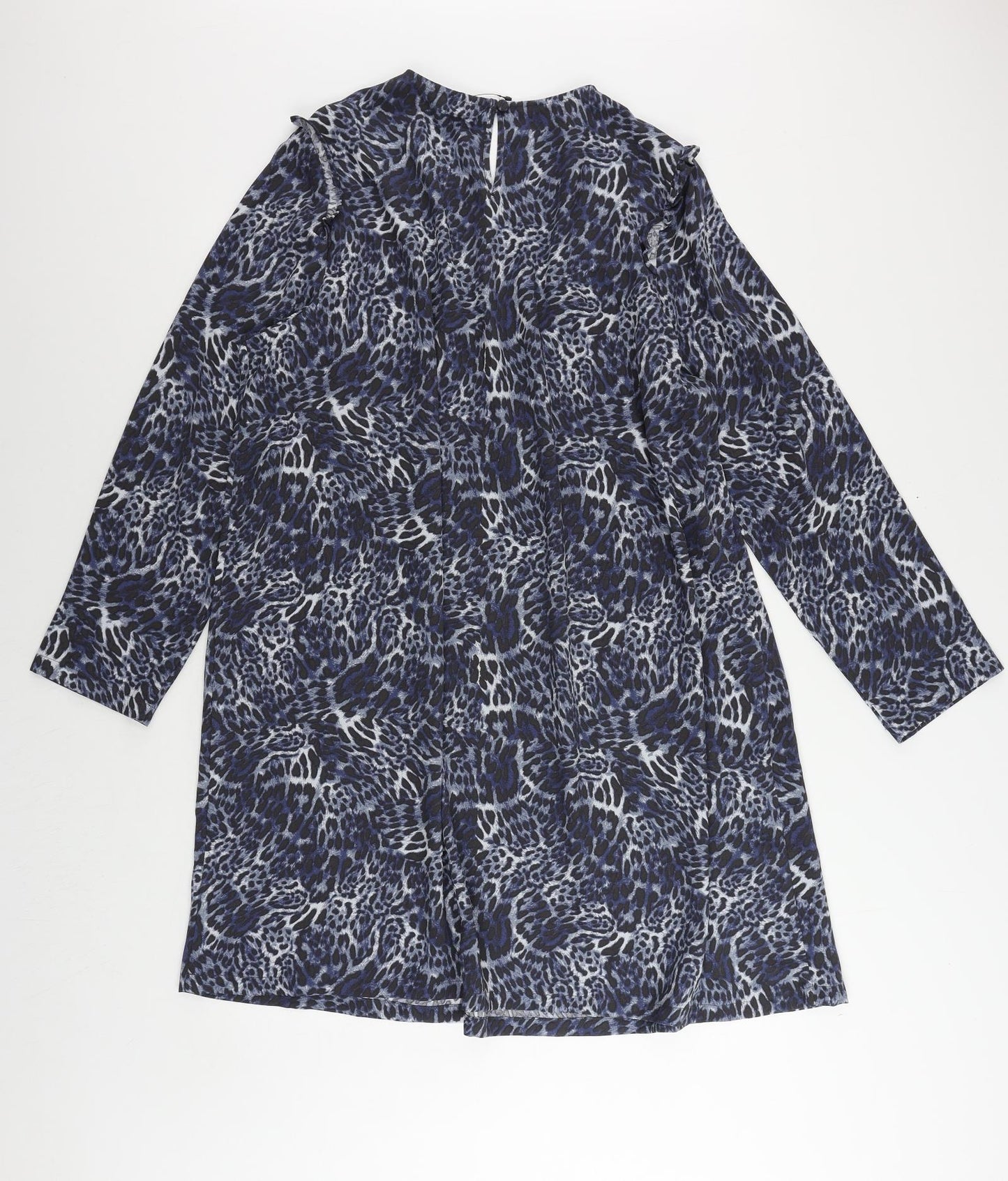 Marks and Spencer Womens Blue Animal Print Polyester A-Line Size 20 Round Neck Button