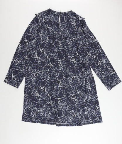 Marks and Spencer Womens Blue Animal Print Polyester A-Line Size 20 Round Neck Button