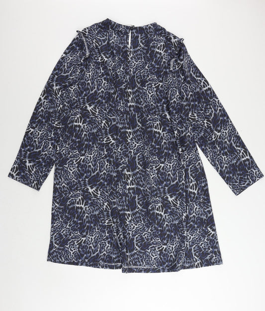 Marks and Spencer Womens Blue Animal Print Polyester A-Line Size 20 Round Neck Button