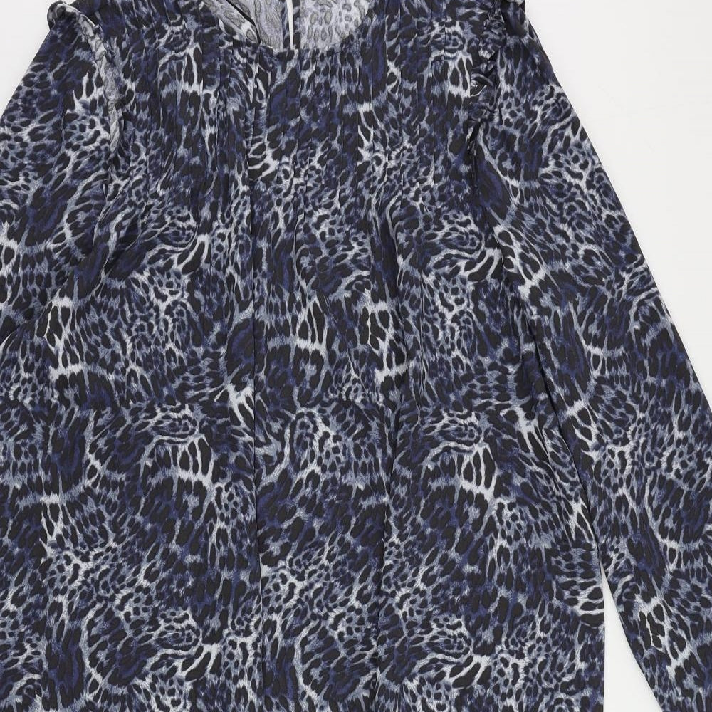 Marks and Spencer Womens Blue Animal Print Polyester A-Line Size 20 Round Neck Button