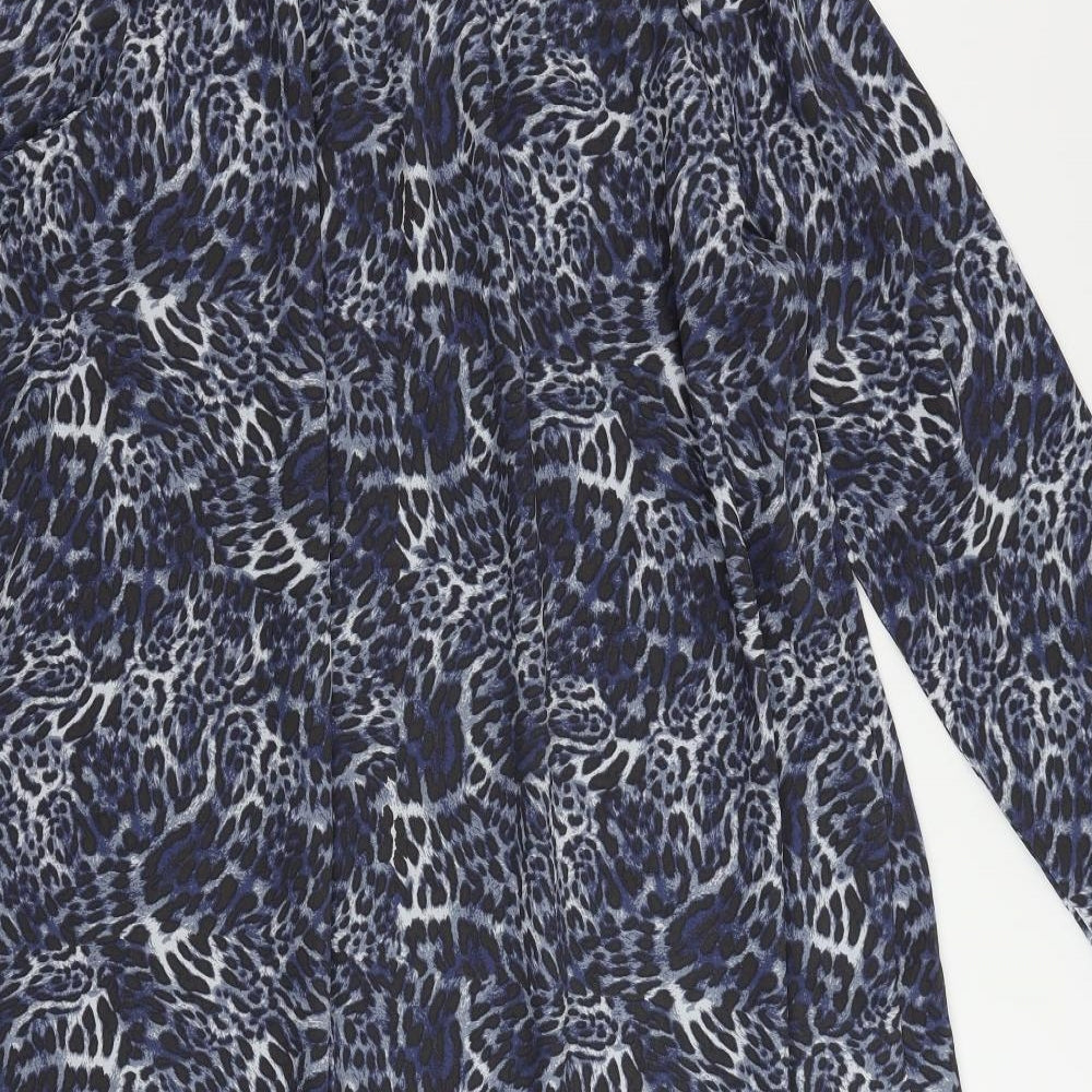Marks and Spencer Womens Blue Animal Print Polyester A-Line Size 20 Round Neck Button