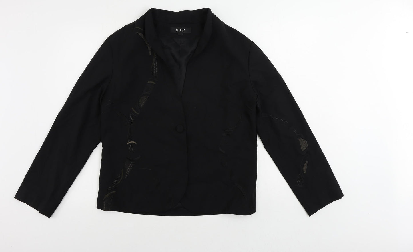 Nitya Womens Black Jacket Blazer Size 10 Button - Embroidered