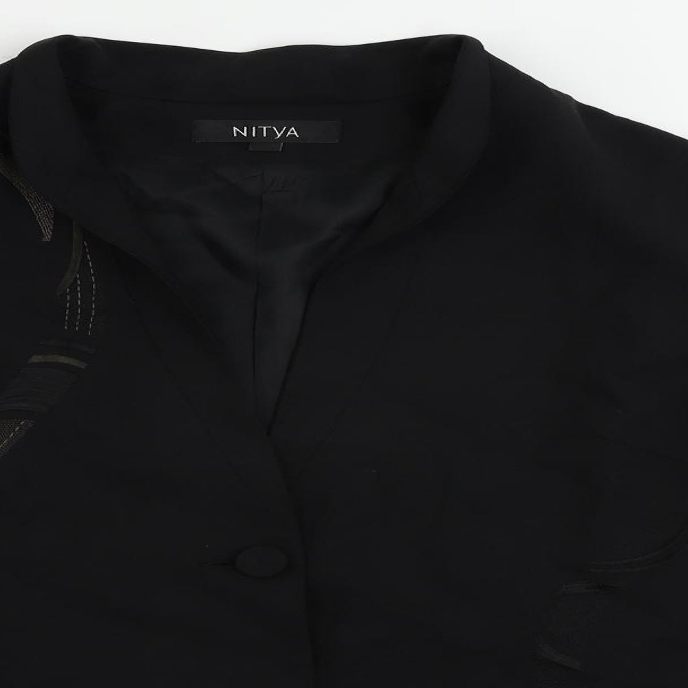 Nitya Womens Black Jacket Blazer Size 10 Button - Embroidered