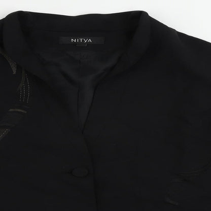 Nitya Womens Black Jacket Blazer Size 10 Button - Embroidered