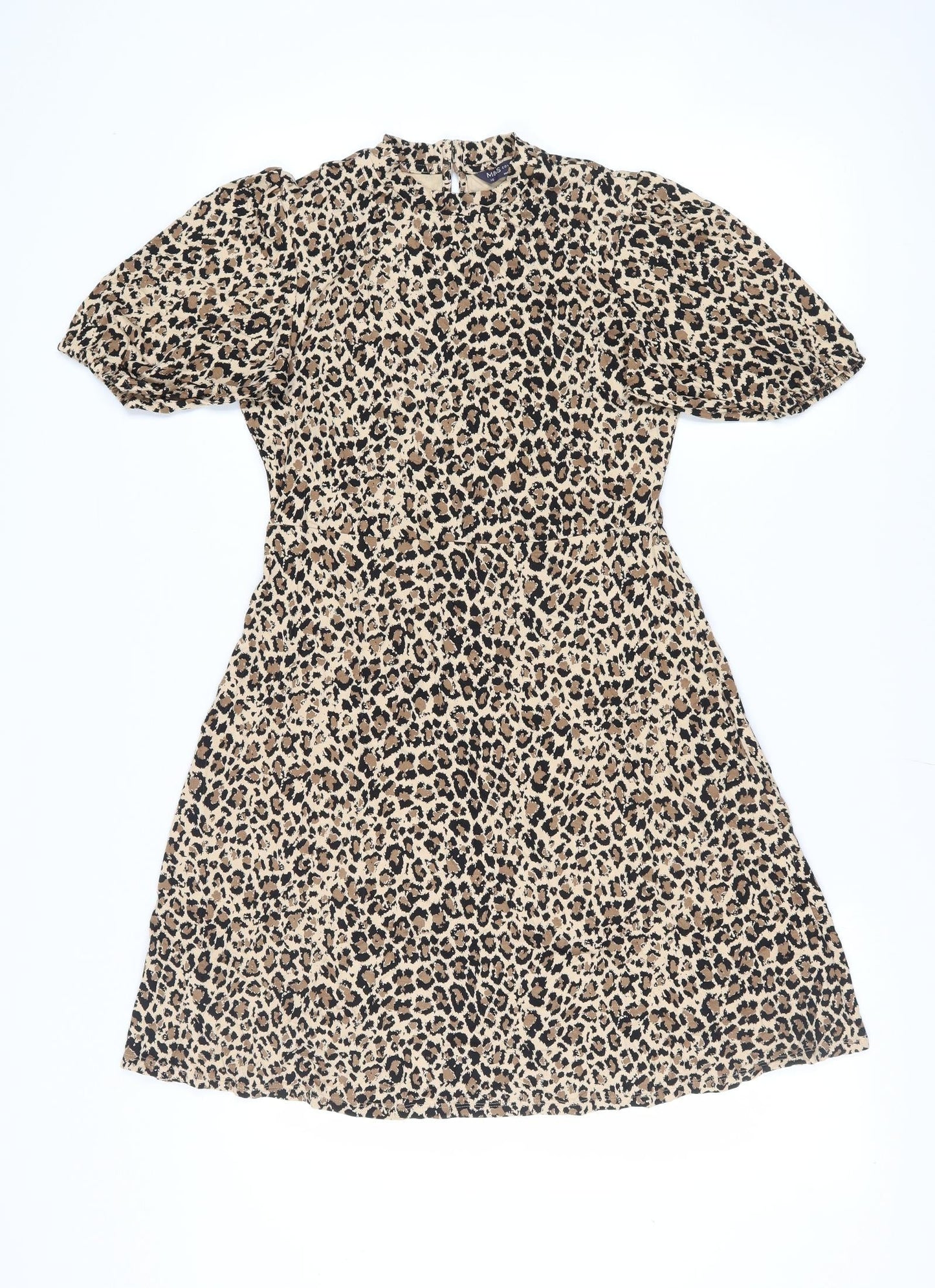 M&S Women Beige Animal Print A-Line Knee Dress 10