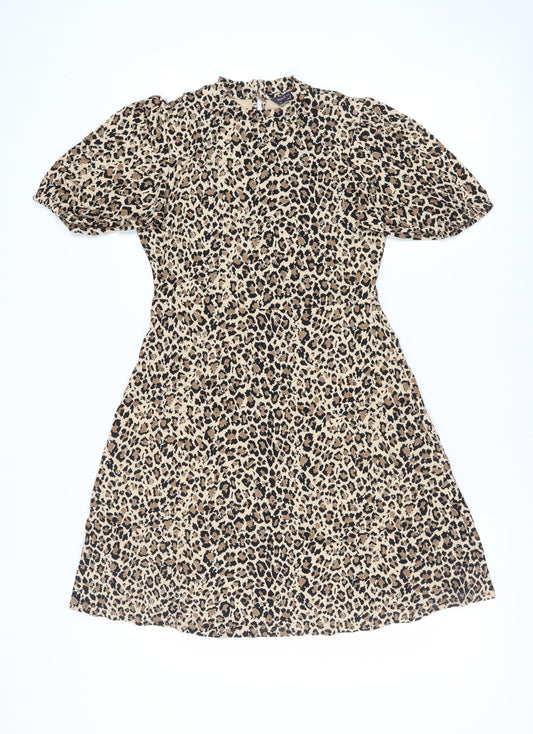 M&S Women Beige Animal Print A-Line Knee Dress 10