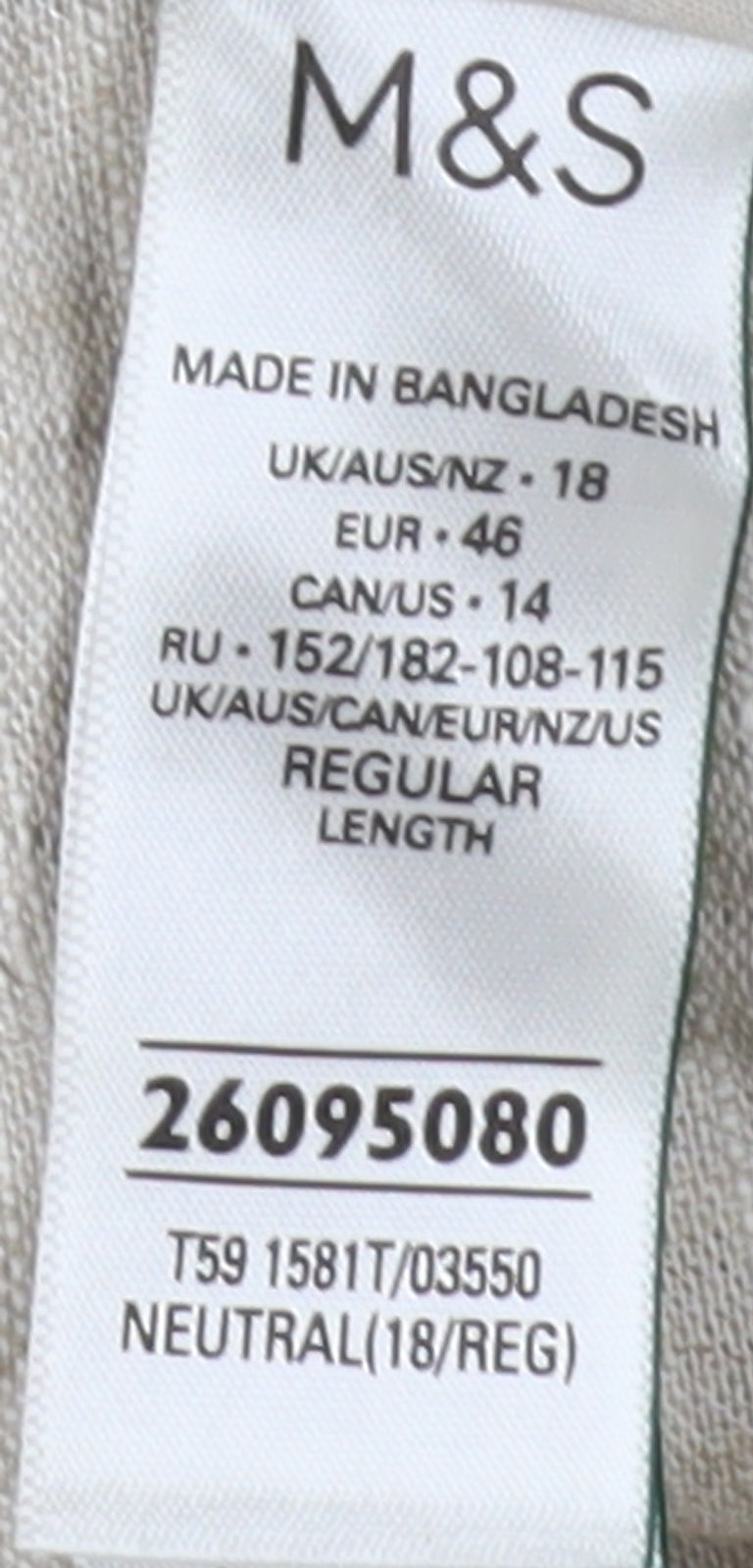 Womens UK Size 18 Marks and Spencer Classic Fit  Beige Trousers