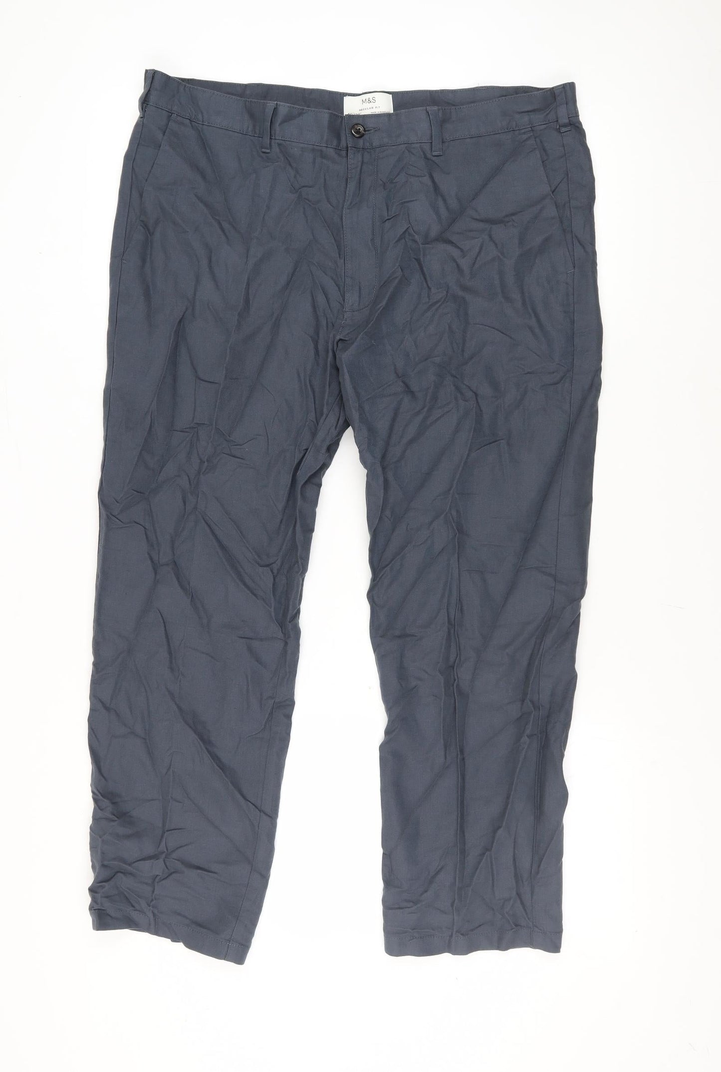 Unisex Adultss UK Size 40 Marks and Spencer Regular Fit Chino Blue Trousers