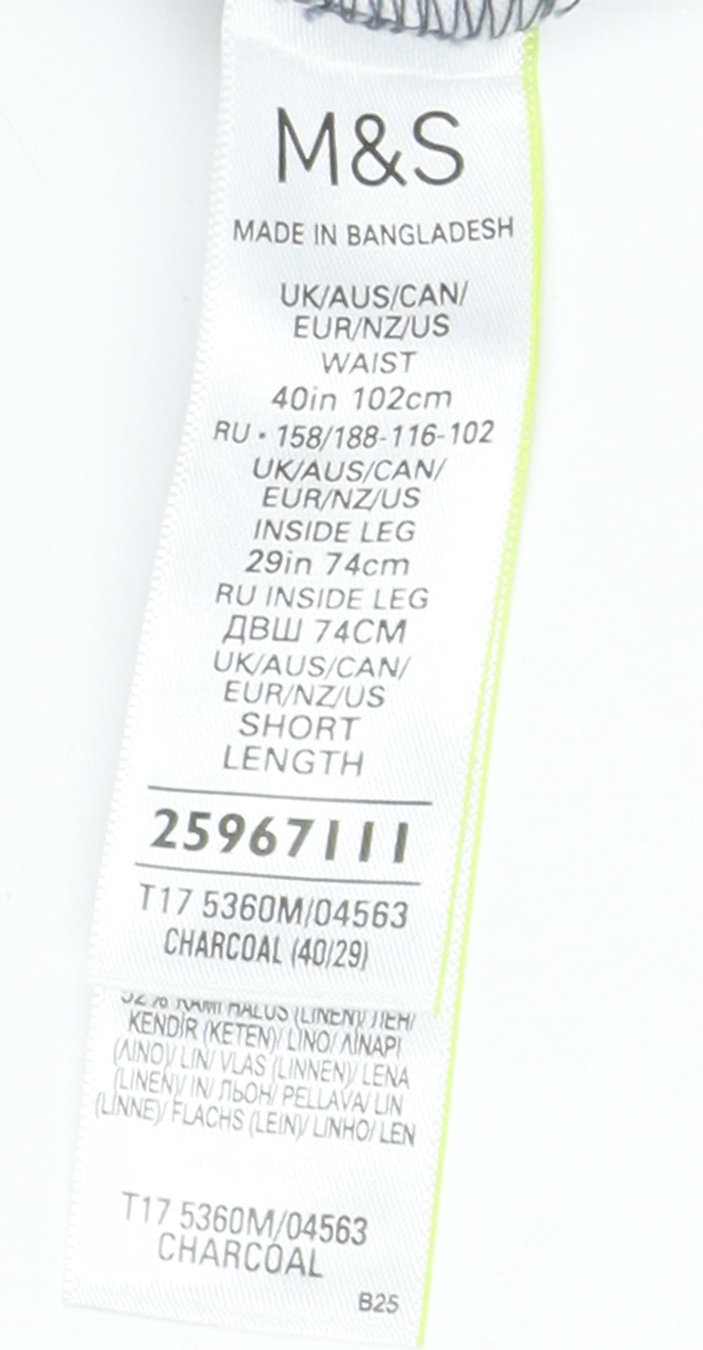 Unisex Adultss UK Size 40 Marks and Spencer Regular Fit Chino Blue Trousers