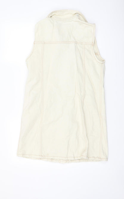 Zara Womens Ivory Cotton Pinafore/Dungaree Dress Size M Collared Button