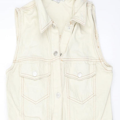 Zara Womens Ivory Cotton Pinafore/Dungaree Dress Size M Collared Button
