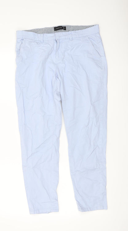 RESERVED Womens Blue Cotton Trousers Size 10 L27 in Regular Button