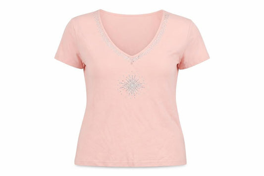 Casual Club# Womens Pink Cotton Basic T-Shirt Size 14 V-Neck
