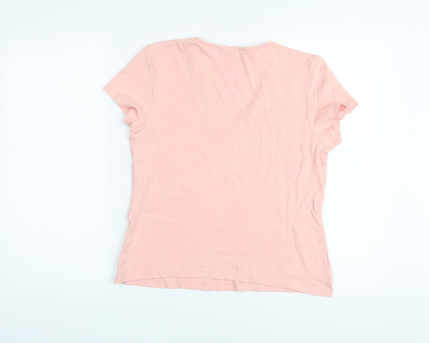 Casual Club# Womens Pink Cotton Basic T-Shirt Size 14 V-Neck