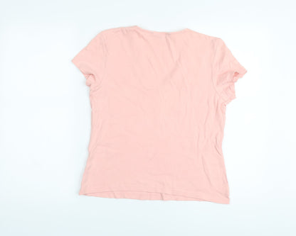 Casual Club# Womens Pink Cotton Basic T-Shirt Size 14 V-Neck